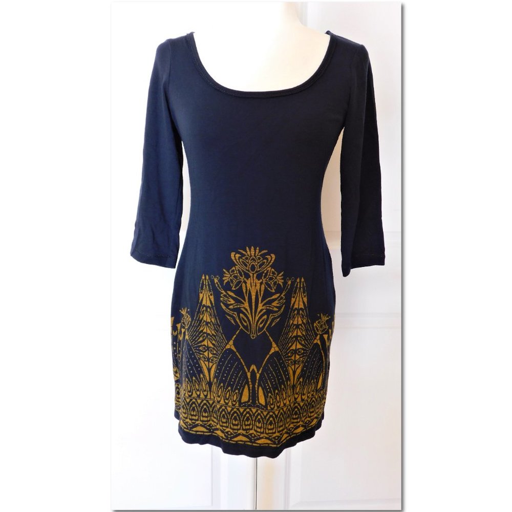 Max Studio Dress Tunic Size Small Navy and Gold
